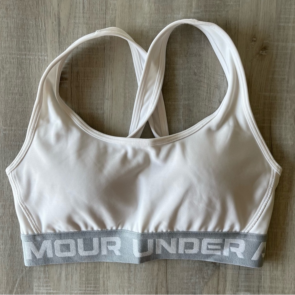 UNDER ARMOUR White & Grey Crossback Sports Bra with Removable Padding Size Small